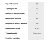 Fumigadora cámara externa 20 l