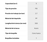 FUMIGADORA BELLOTA 5 LITROS CON VÁLVULA REGULADORA DE PRESIÓN
